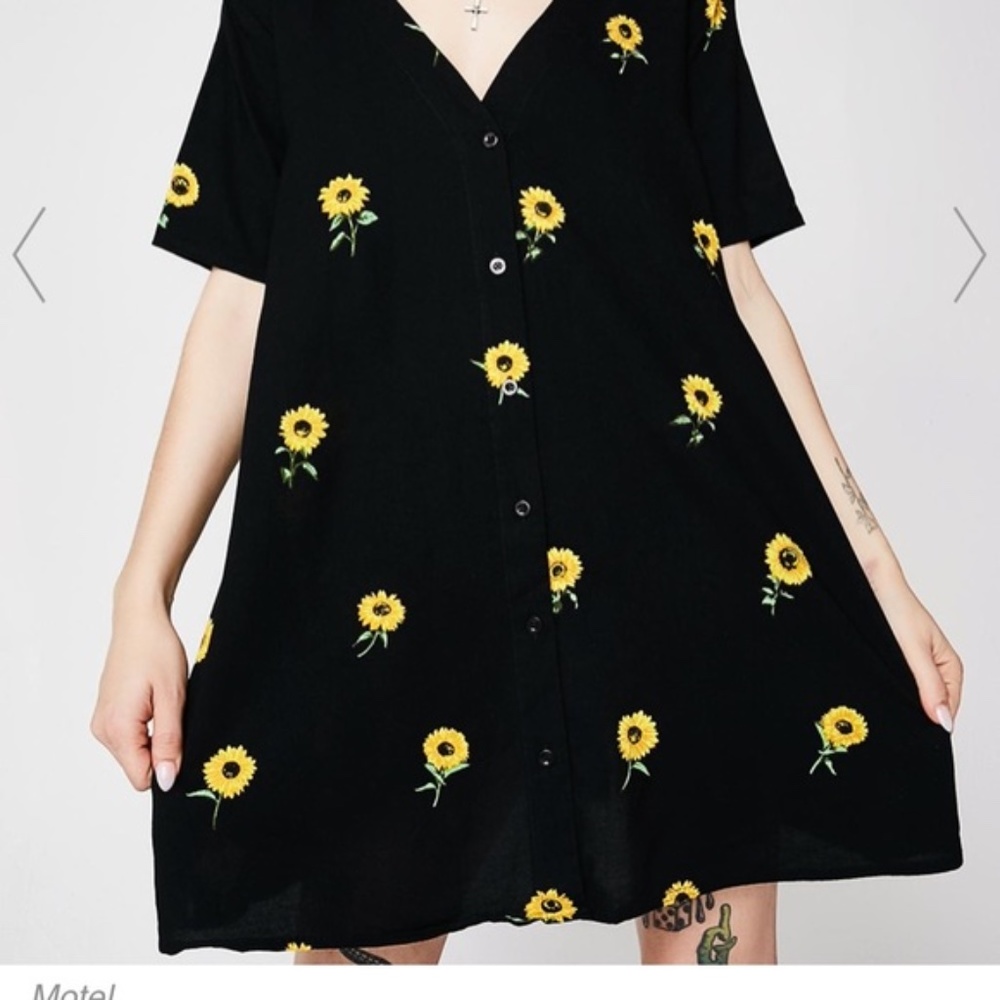 Motel Sunflower Crosena Mini Babydoll Dress S
